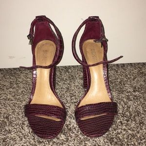 Schutz burgundy crocodile sandals